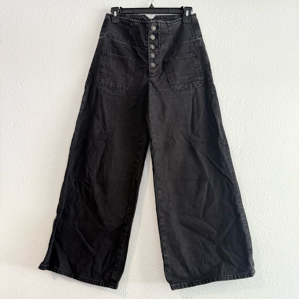 Free People High Waisted‎ Wide Leg Black Jeans Size 25 - Picture 3 of 13